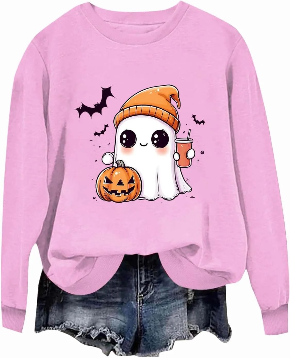 

Свитшот Halloween для женщин с принтом призрака и тыквы