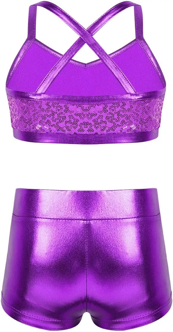 Спортивный костюм с пайетками vastwit, топ и шорты, Purple Sequined — фото 2