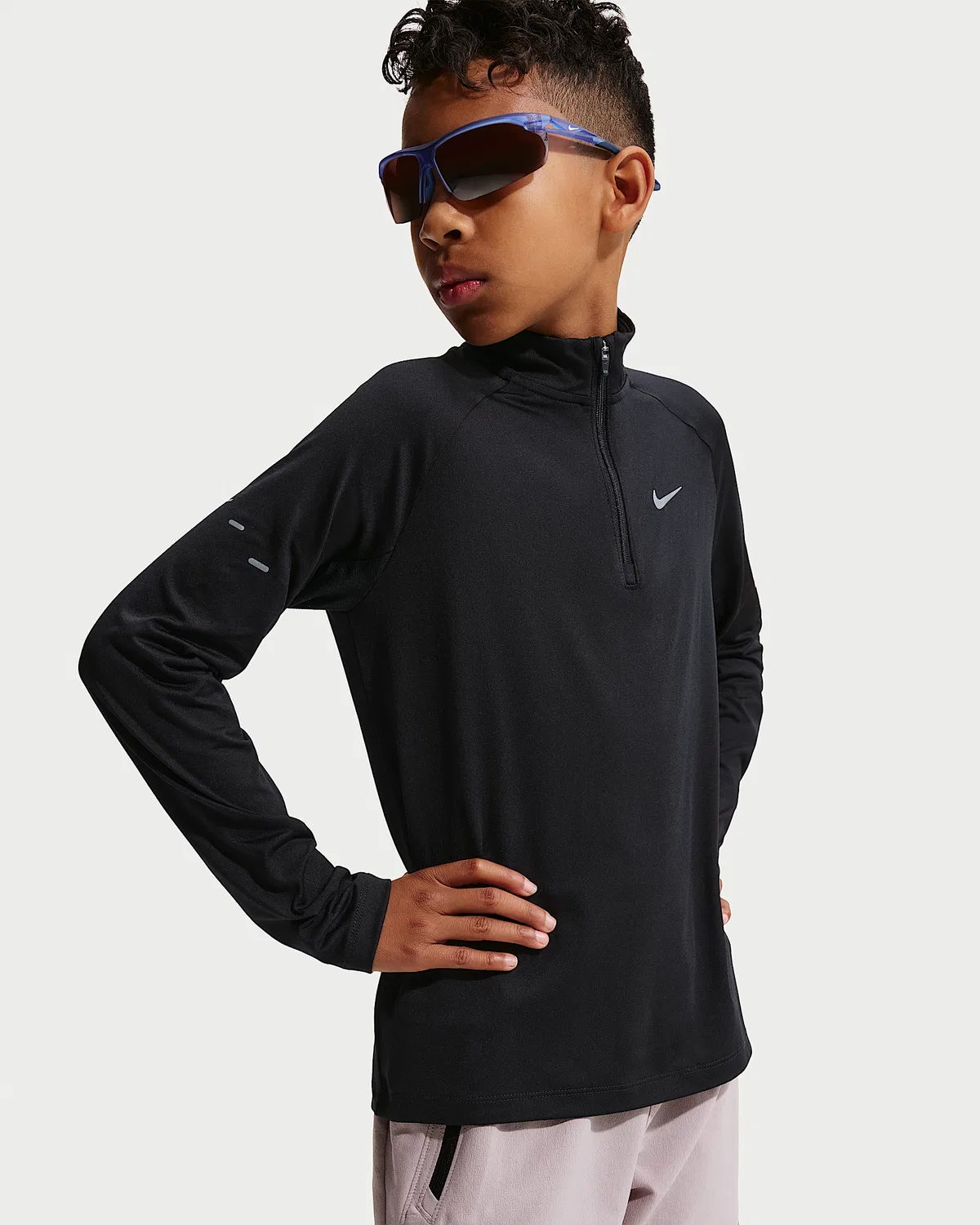 Детская футболка Nike Stride Dri-FIT с полузамком, Black
