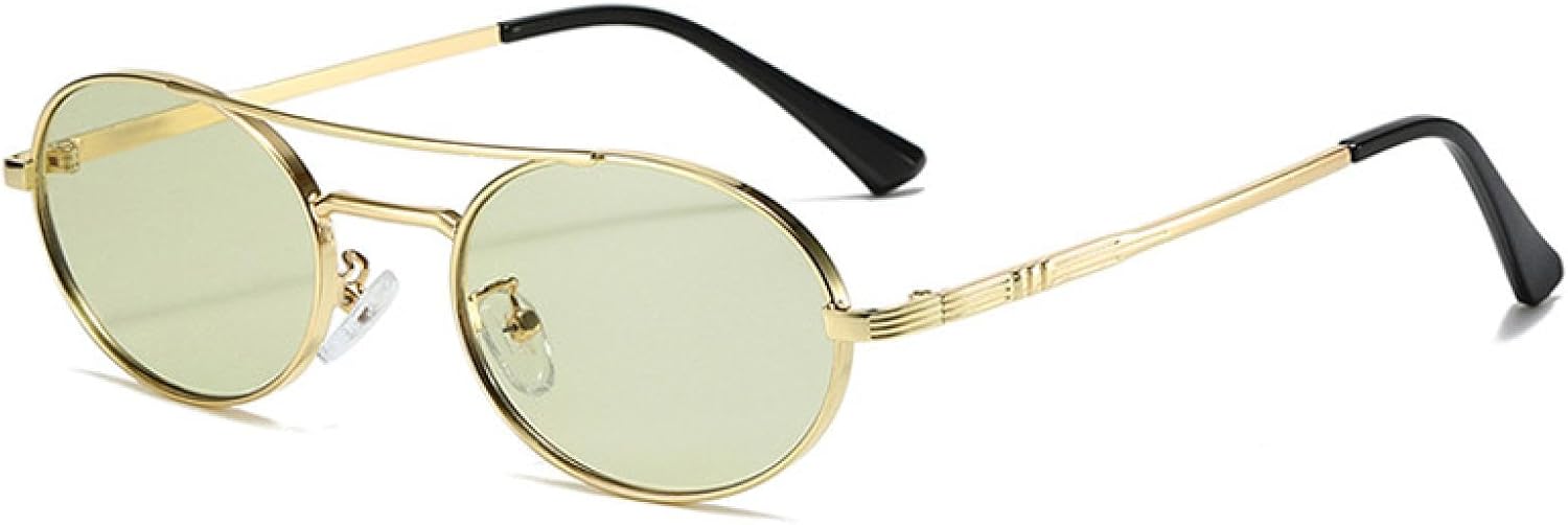 

Винтажные маленькие овальные металлические солнцезащитные очки с двойной перемычкой для женщин, модные сине-зеленые очки с защитой от УФ-излучения UV400 для мужчин VVTWSSW, Golden Green