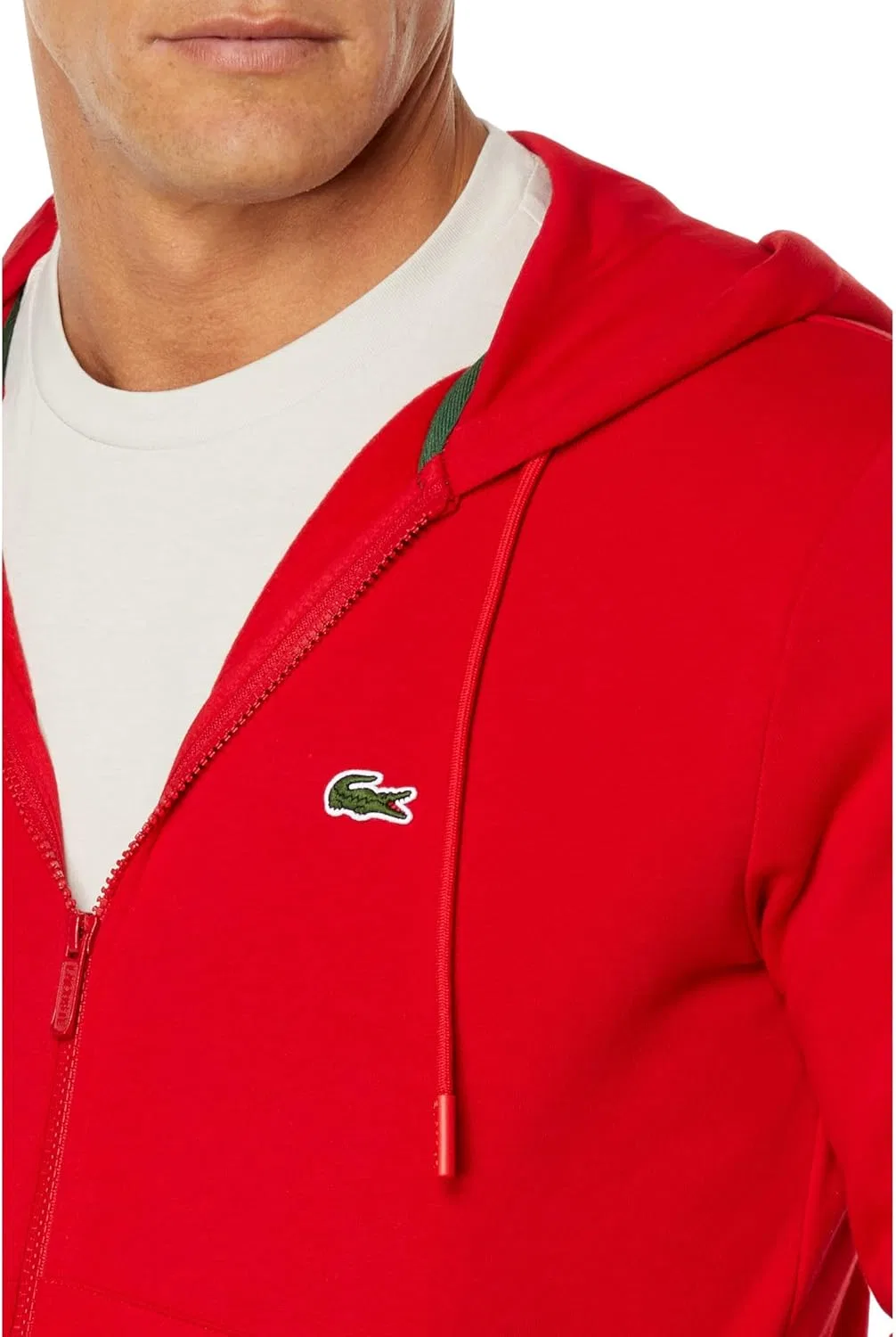 Толстовка Lacoste мужская с капюшоном и молнией классического кроя, красный — фото 3