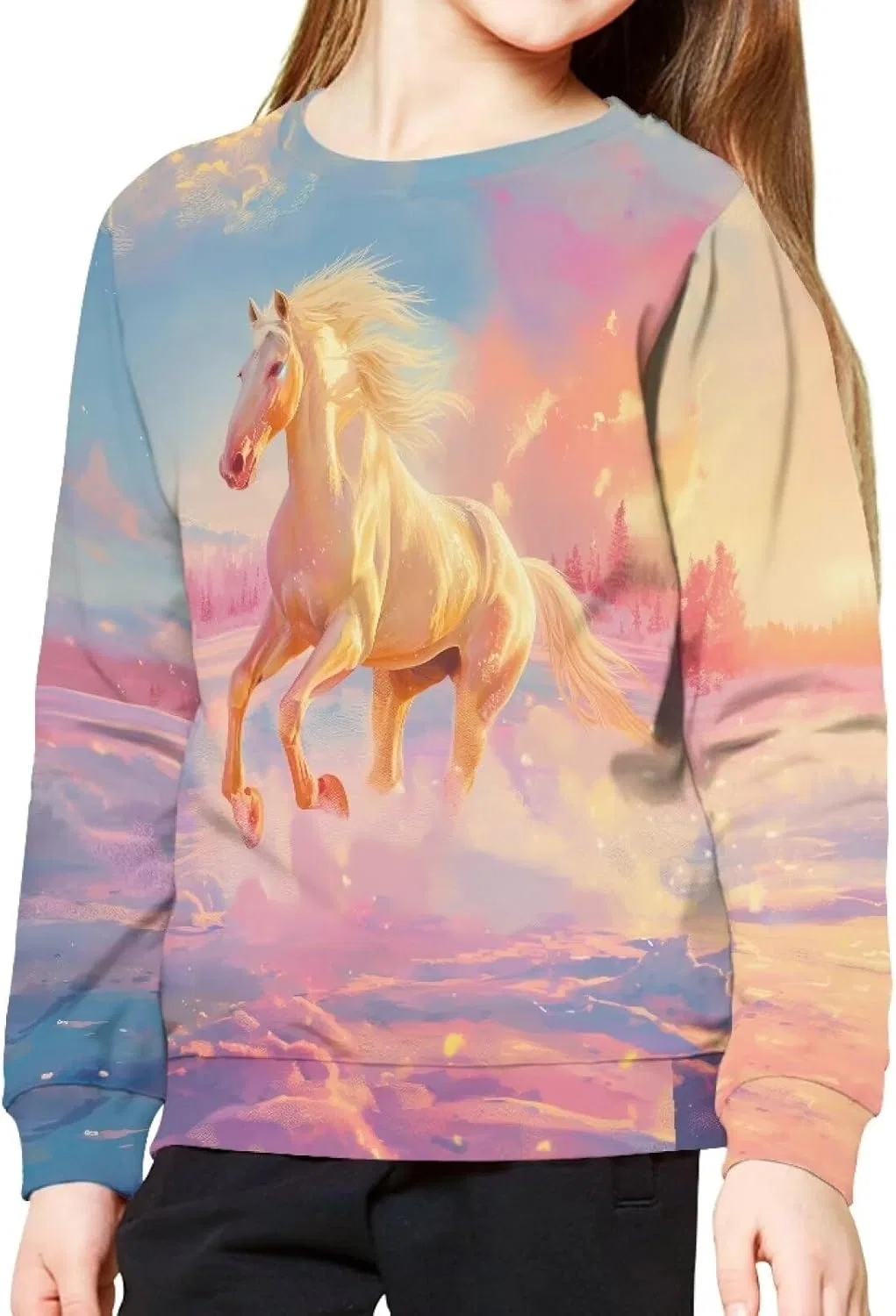Свитшот детский с принтом ZPINXIGN, лошадь и радуга, цвет Horse Rainbow 2