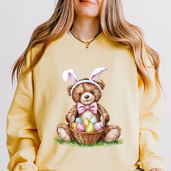 

Свитшот женский легкий garment dyed Teddy bear easter basket watercolor Simply Sage Market, Butter