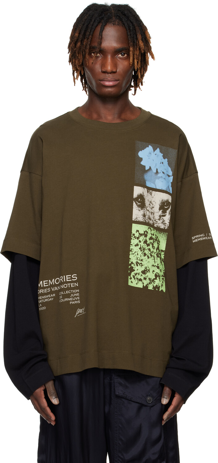 

Футболка с длинным рукавом для показа Dries Van Noten, хаки