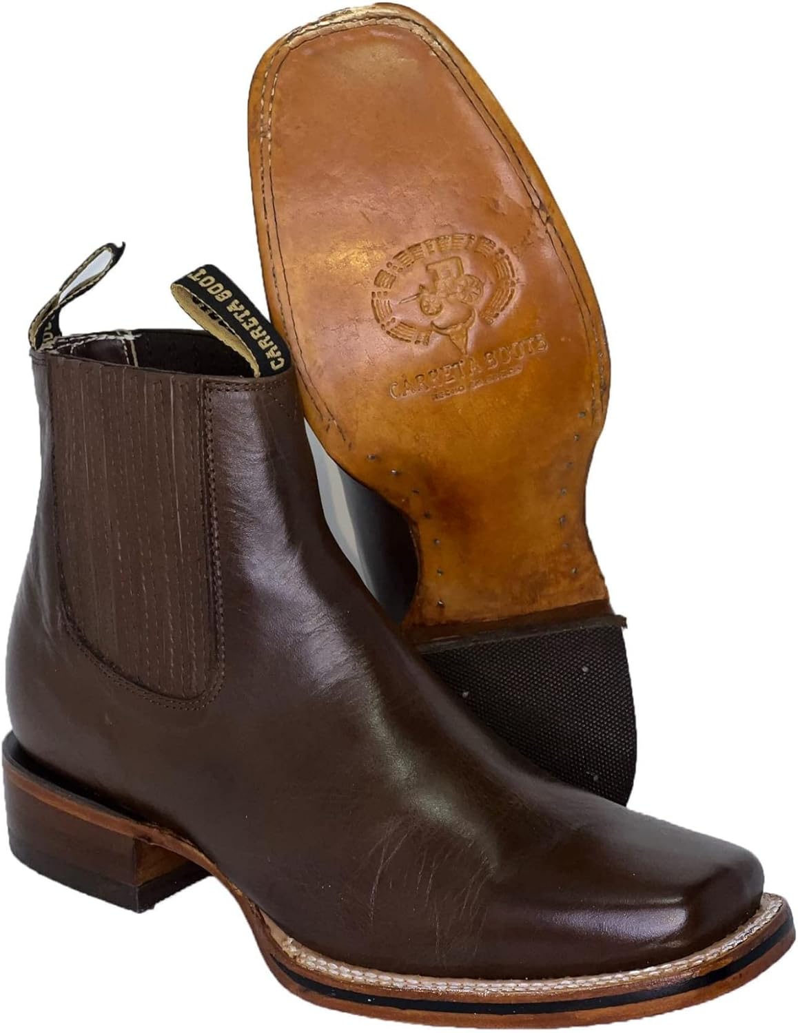 

Мужские короткие ботинки до щиколотки Nuestratradicionmex с квадратным носком, ручной работы, ковбойские ботинки для родео, ботинки Vaquero Rodeo с квадратным носком, коричневый