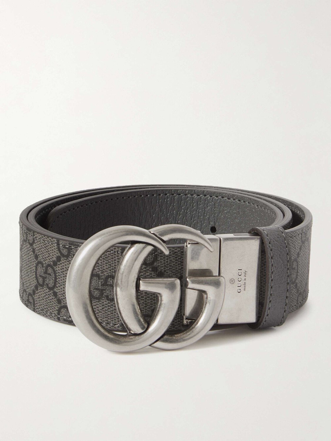 

Двусторонний ремень Marmont из ткани с покрытием и монограммой шириной 3,5 см GUCCI, серый