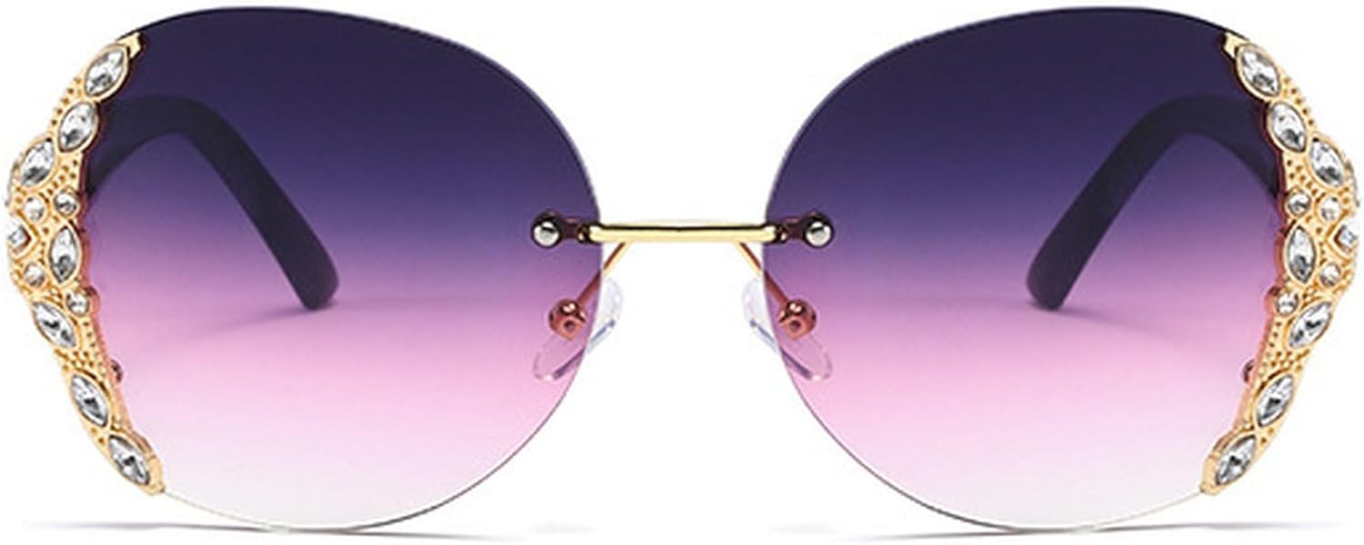 

Женские солнцезащитные очки без оправы с бриллиантами, роскошные, большие, круглые, со стразами, в винтажном стиле, для вечеринок, с градиентным переходом цвета mincl, Purple