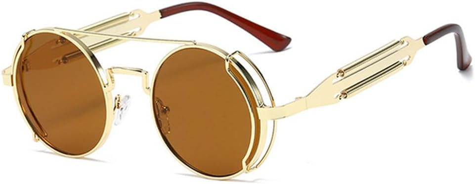 

Круглые солнцезащитные очки в стиле стимпанк для мужчин, в металлической оправе; зеркальные солнцезащитные очки для женщин, весенние очки с защитой от УФ-излучения UV400 HHZZYVY, Gold-brown