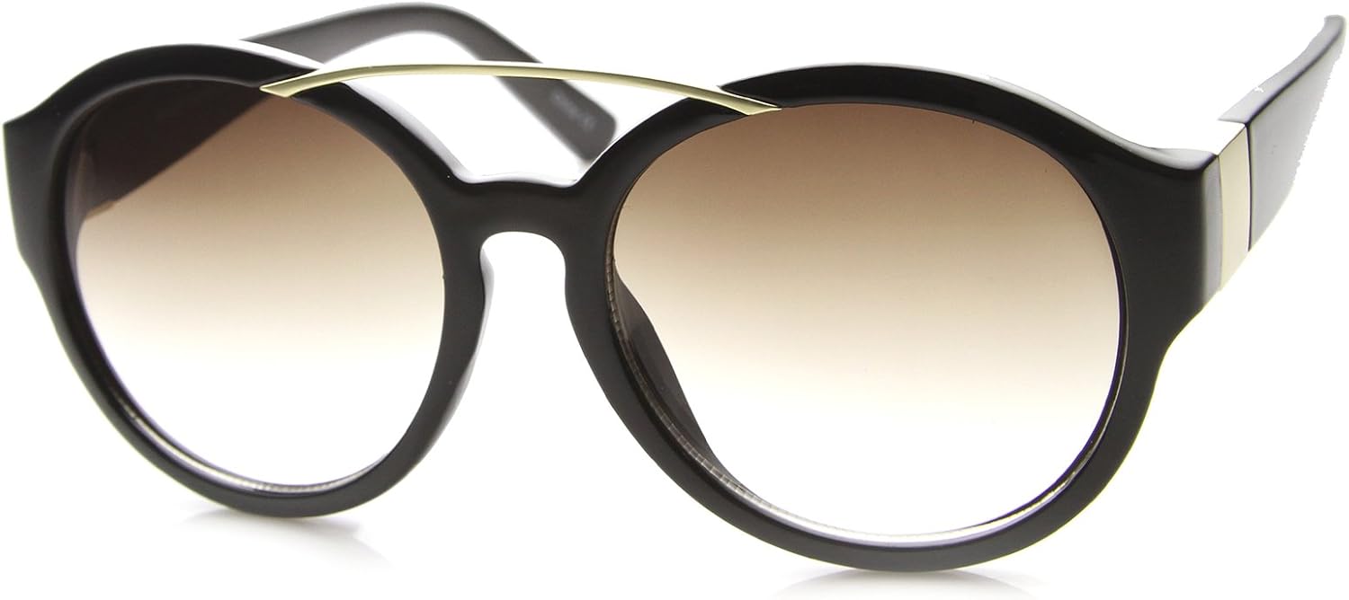 

Солнцезащитные очки zeroUV Retro Slim Crossbar Metal Detail Wide Temple Round 55mm в стиле ретро с металлическими вставками и широкими дужками, Shiny Black-gold / Lavender