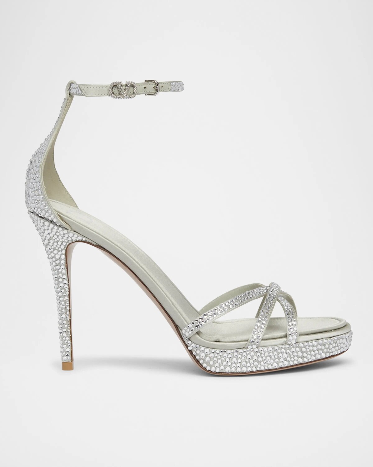 Гламурные сандалии Crystal Glam с ремешком на щиколотке Valentino Garavani, цвет Crystal/Grigio Perla
