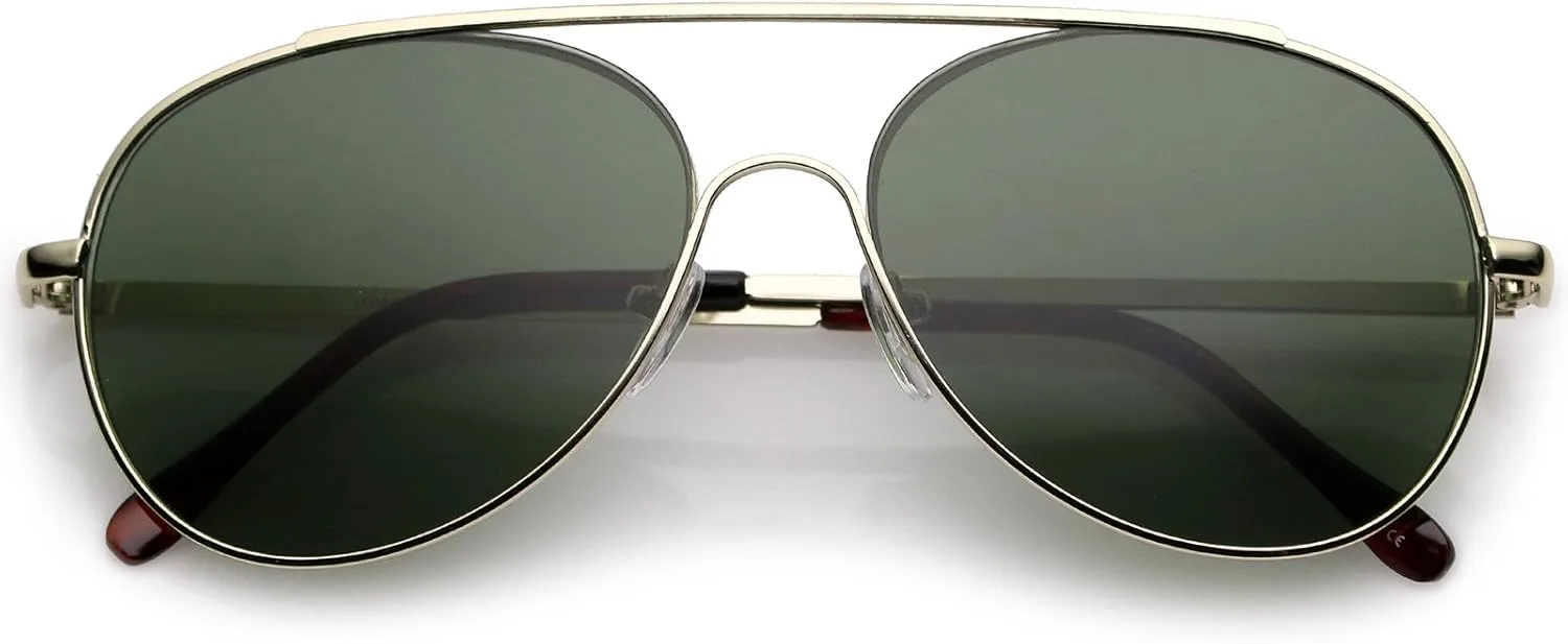 

zeroUV - Классические солнцезащитные очки-авиаторы с перекладиной, тонкими металлическими дужками и каплевидными линзами, диаметр линз 55 мм, Gold / Green