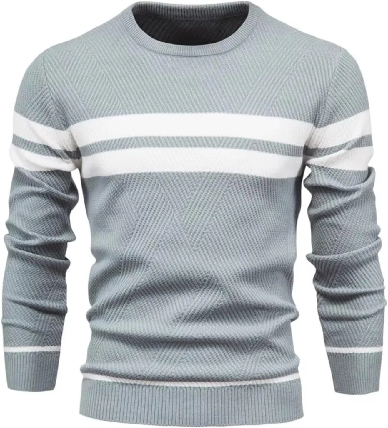 Мужской полосатый пуловер Crewneck с контрастной вязкой — фото 3