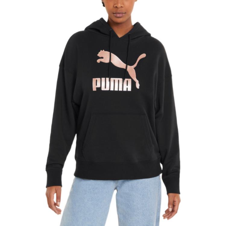 Толстовка (WMNS) PUMA Large Logo Athleisure Casual Sports Hoodie Black Pink 535337-01 — фото 4