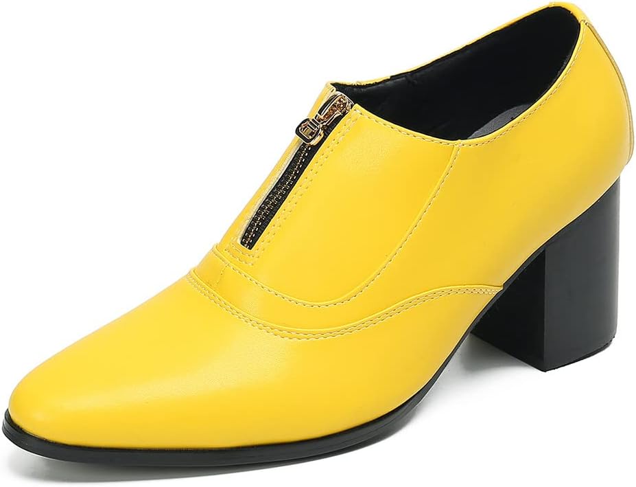 

Мужские лоферы Santimon с насосом, без шнурков, для вечеринок, повседневные кожаные туфли, модные, западного стиля, на вечеринку, свадьбу, диско, на каблуке с молнией, для мужчин и мальчиков, желтый