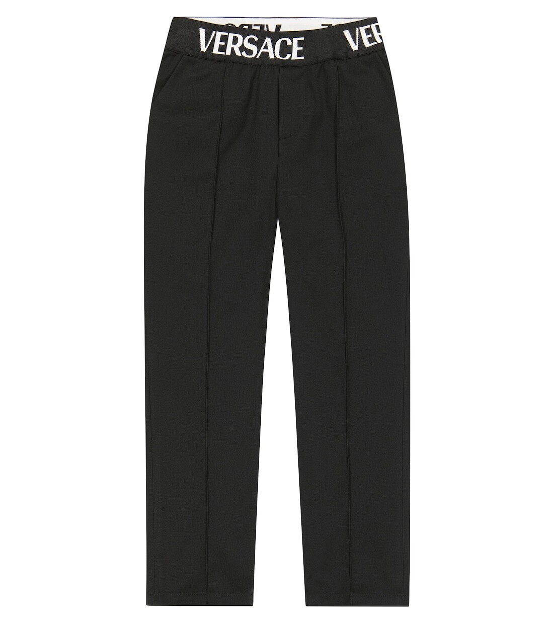 

Хлопковые брюки с высокой посадкой и логотипом Versace, черный