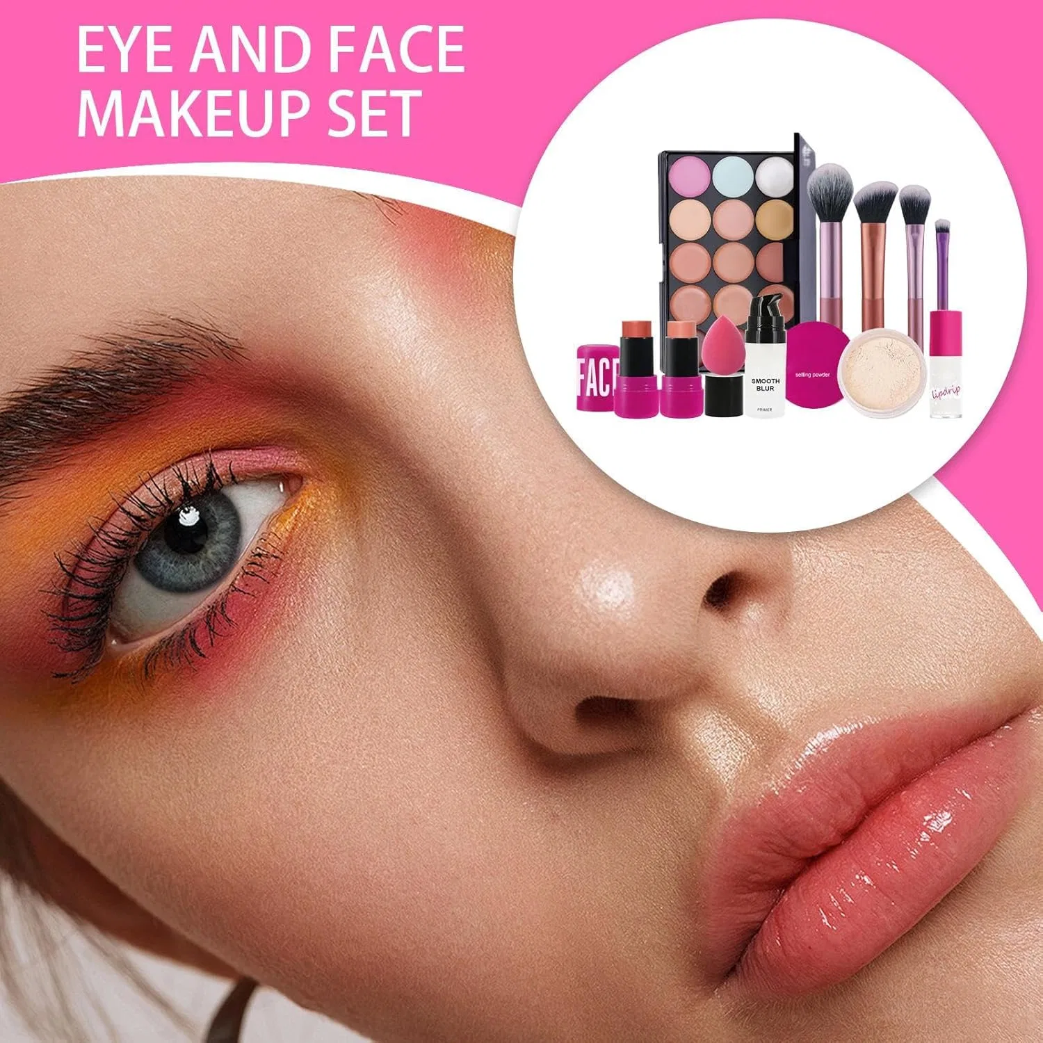 Набор косметики Face Makeup Set с палеткой теней, праймером, румянами и пудрой — фото 3