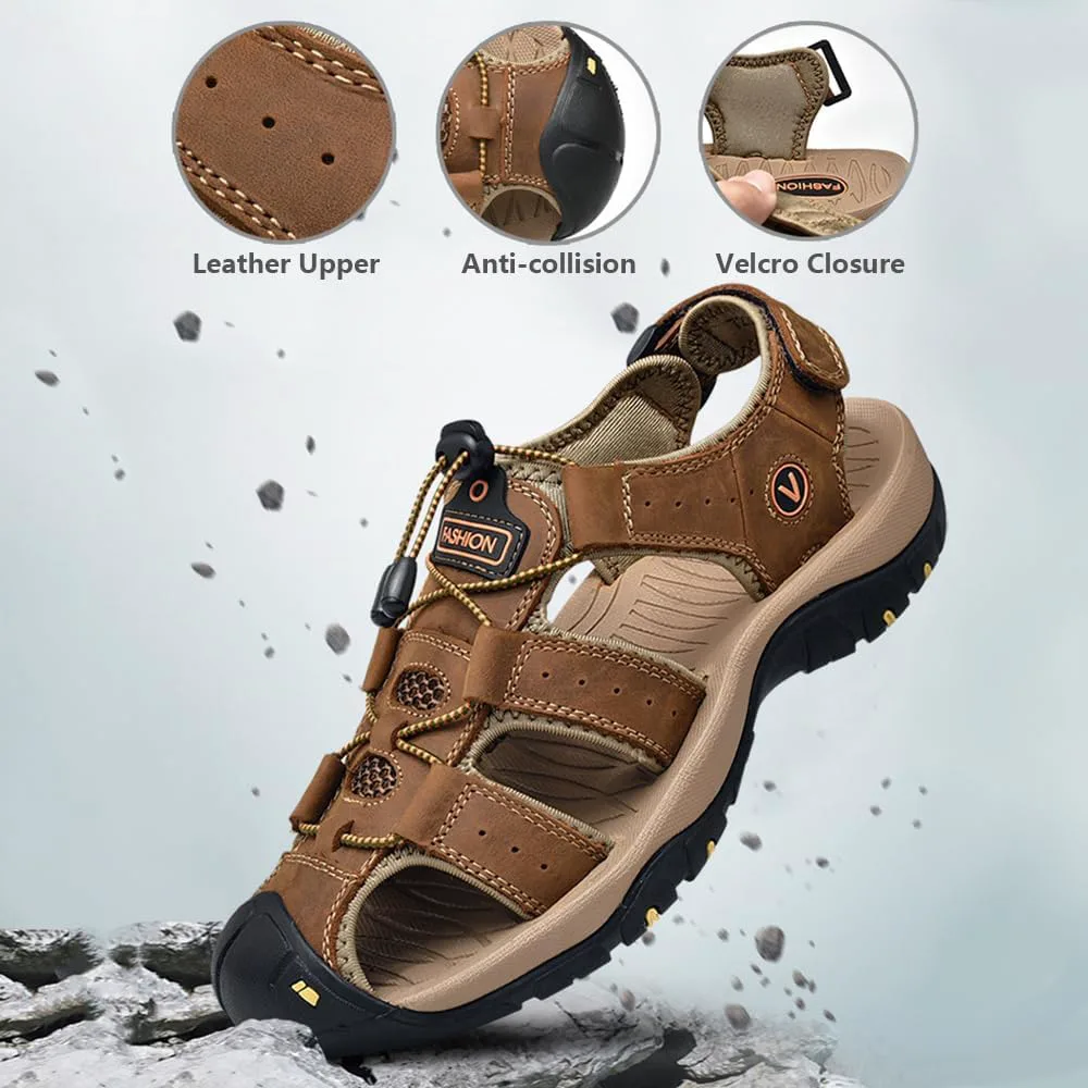 

Rojeam Мужские повседневные сандалии для ходьбы с закрытым носком, пляжная обувь, спортивные уличные сандалии, летние сандалии для походов и треккинга, коричневый