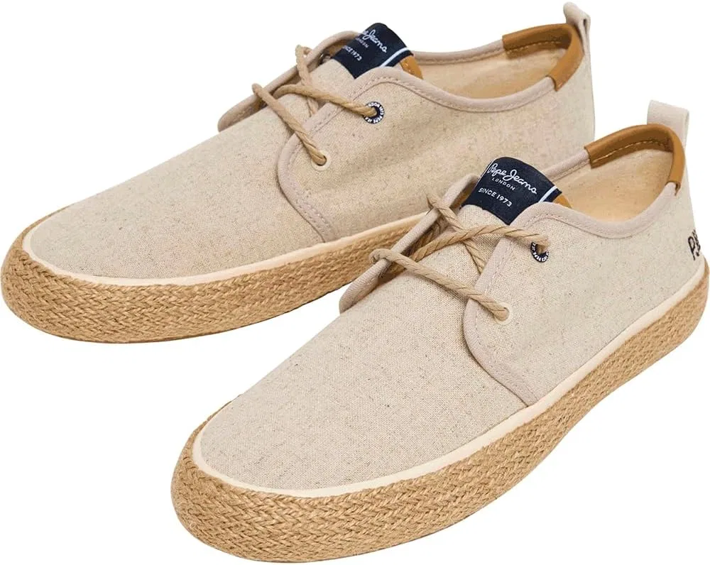 Кроссовки Pepe Jeans Port Linen White Ecru Leather Trainers — фото 3
