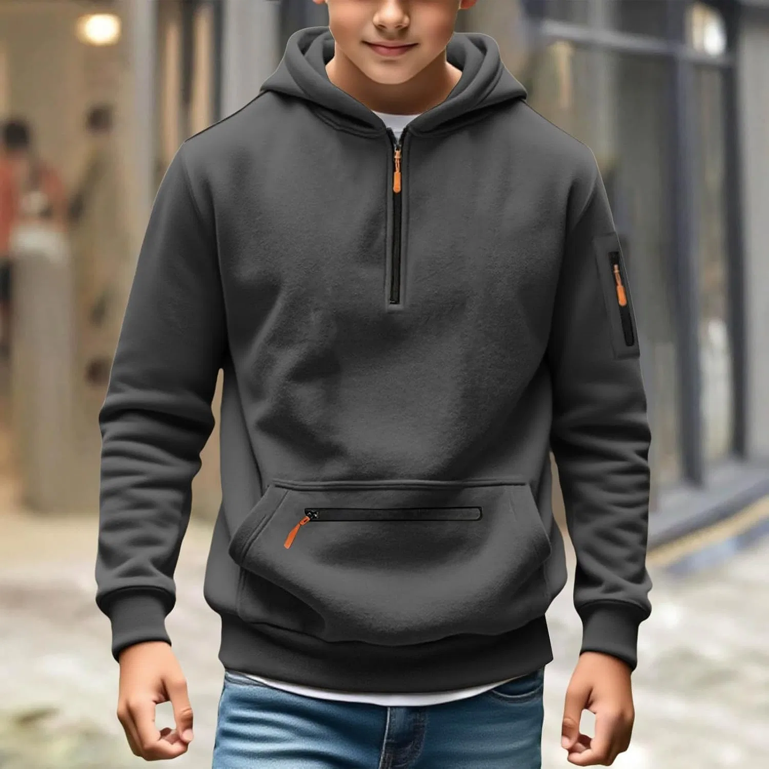 Молодежная худи на молнии, флисовая, Dark Gray — фото 2