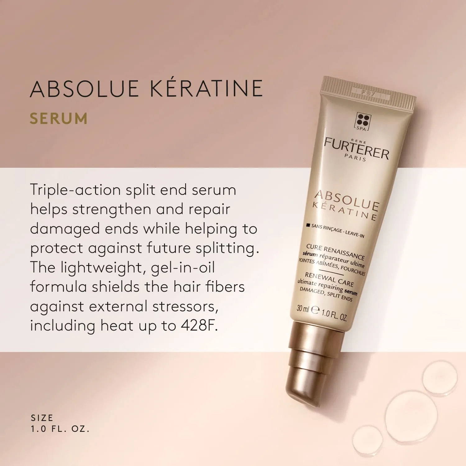 Сыворотка для восстановления секущихся кончиков волос Rene Furterer Absolue Keratine Ultimate Repair Split End Serum - для поврежденных, пересушенных волос - восстанавливает и укрепляет, 30 мл. — фото 2