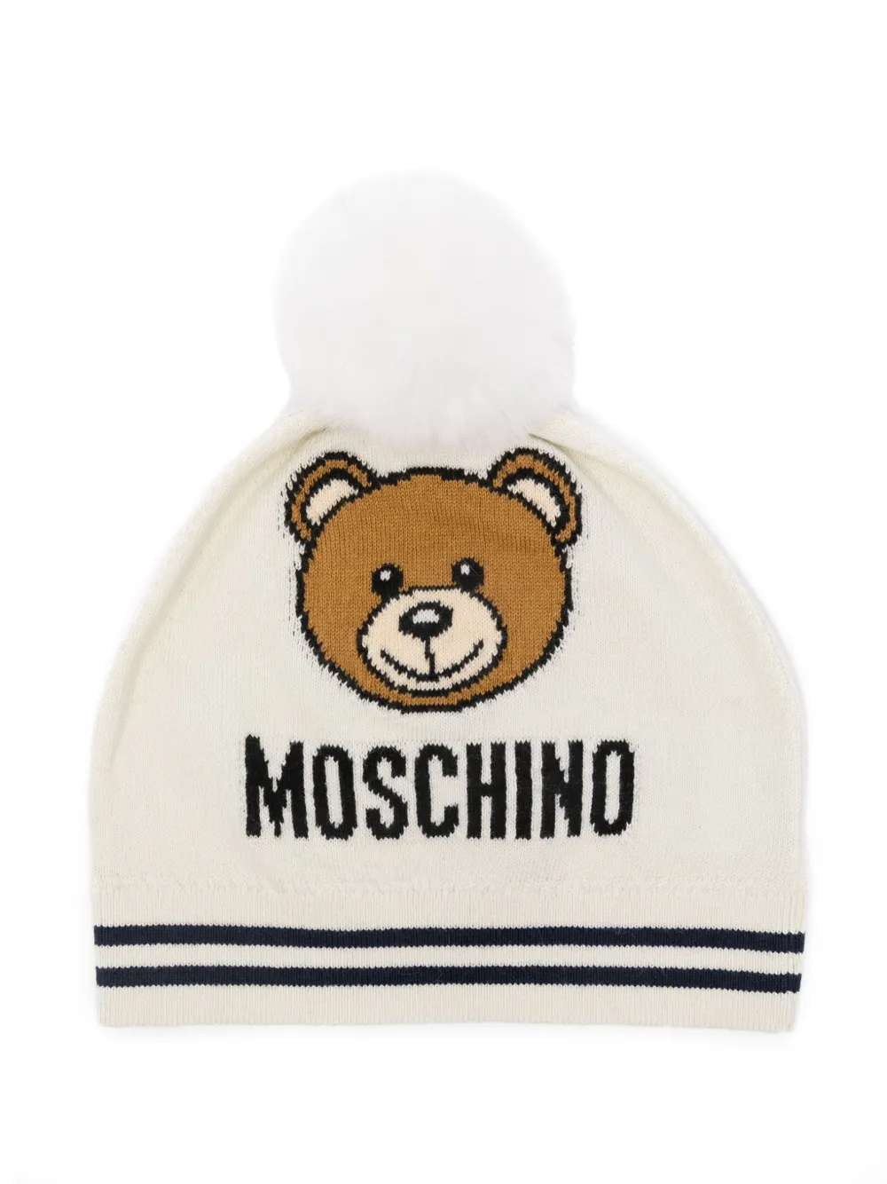

Шапка бини вязки интарсия с логотипом Moschino Kids, нейтральный