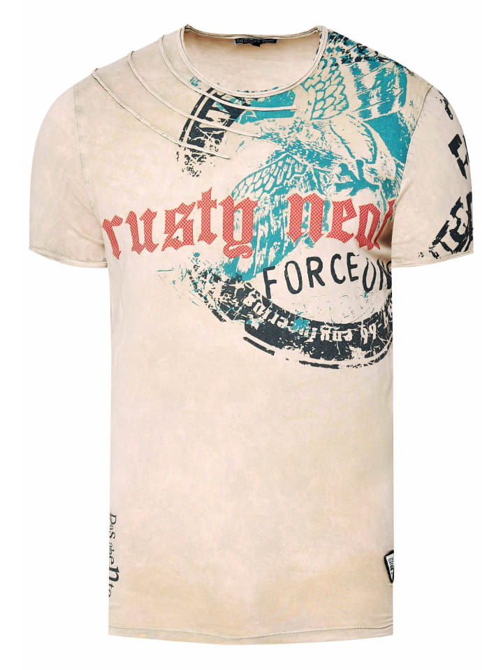 

Выцветшая бежевая футболка с принтом орла Rusty Neal, Бежевый, Выцветшая бежевая футболка с принтом орла Rusty Neal