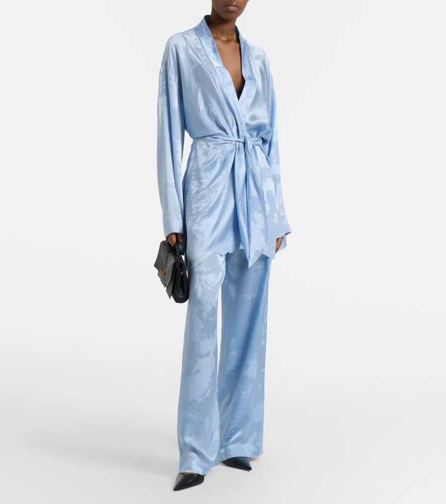 Широкие брюки из шелкового атласа Balenciaga, синий — фото 2