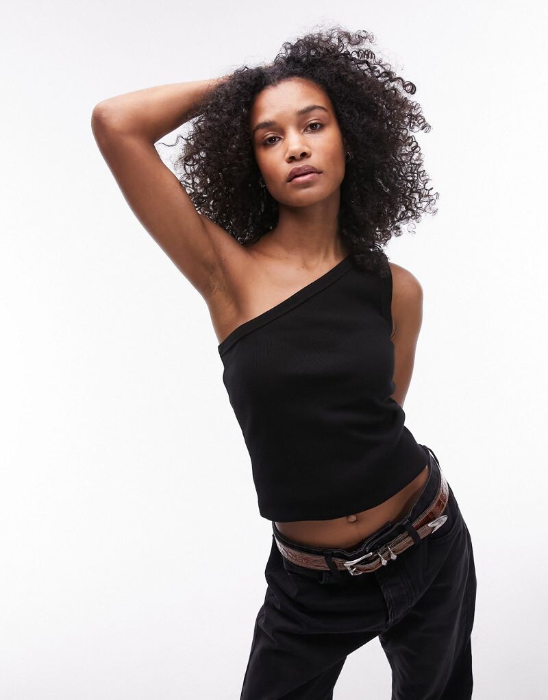 

Черный жилет на одно плечо в рубчик Topshop