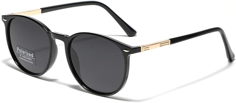 

Круглые солнцезащитные очки для женщин, поляризованные солнцезащитные очки для мужчин, очки для вождения, сверхлегкие мужские солнцезащитные очки VFDHN, Black Gold Frame