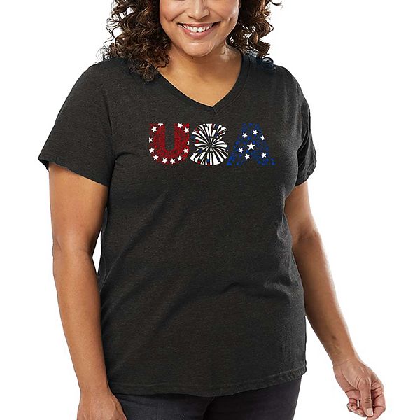 

Футболка V-neck с принтом для женщин plus size Us fireworks La Pop Art, Grey, Серый, Футболка V-neck с принтом для женщин plus size Us fireworks La Pop Art, Grey