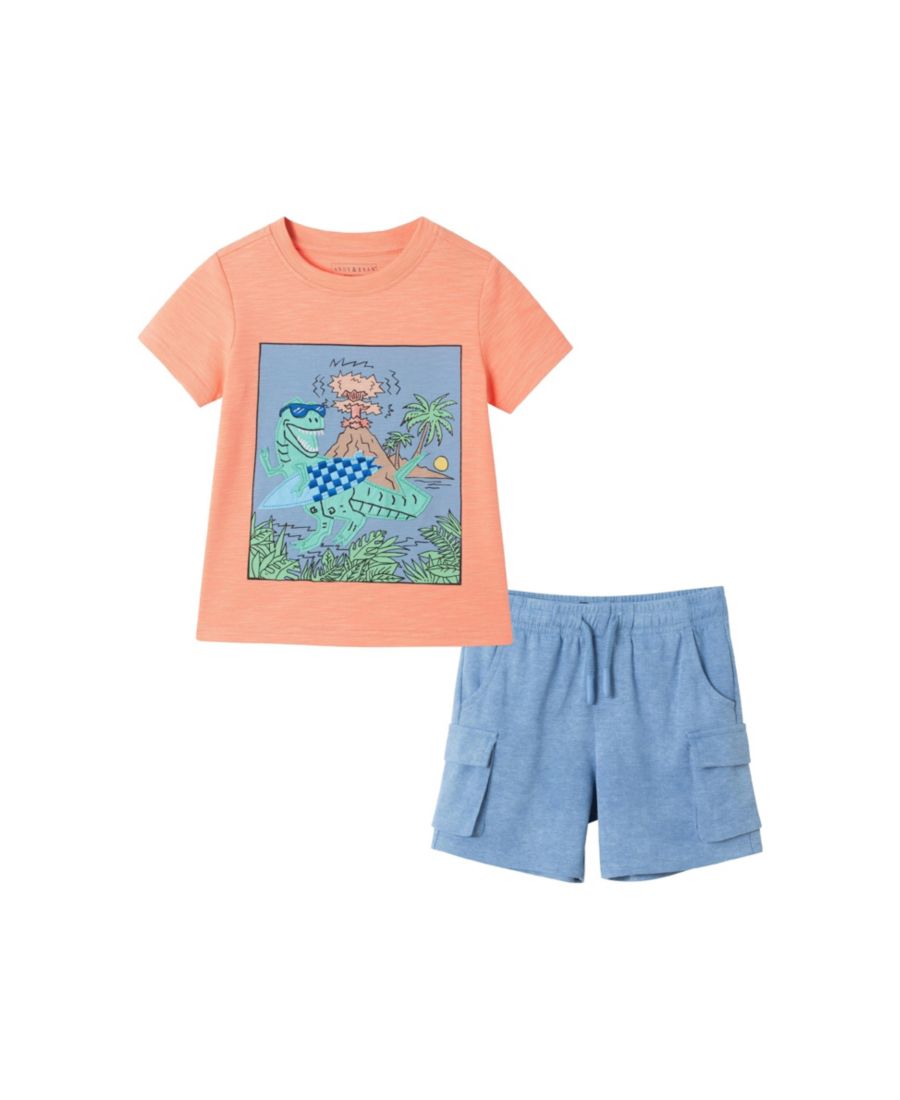 

Детский комплект для мальчиков: футболка с коротким рукавом и вязаные шорты-карго Andy & Evan, Orange