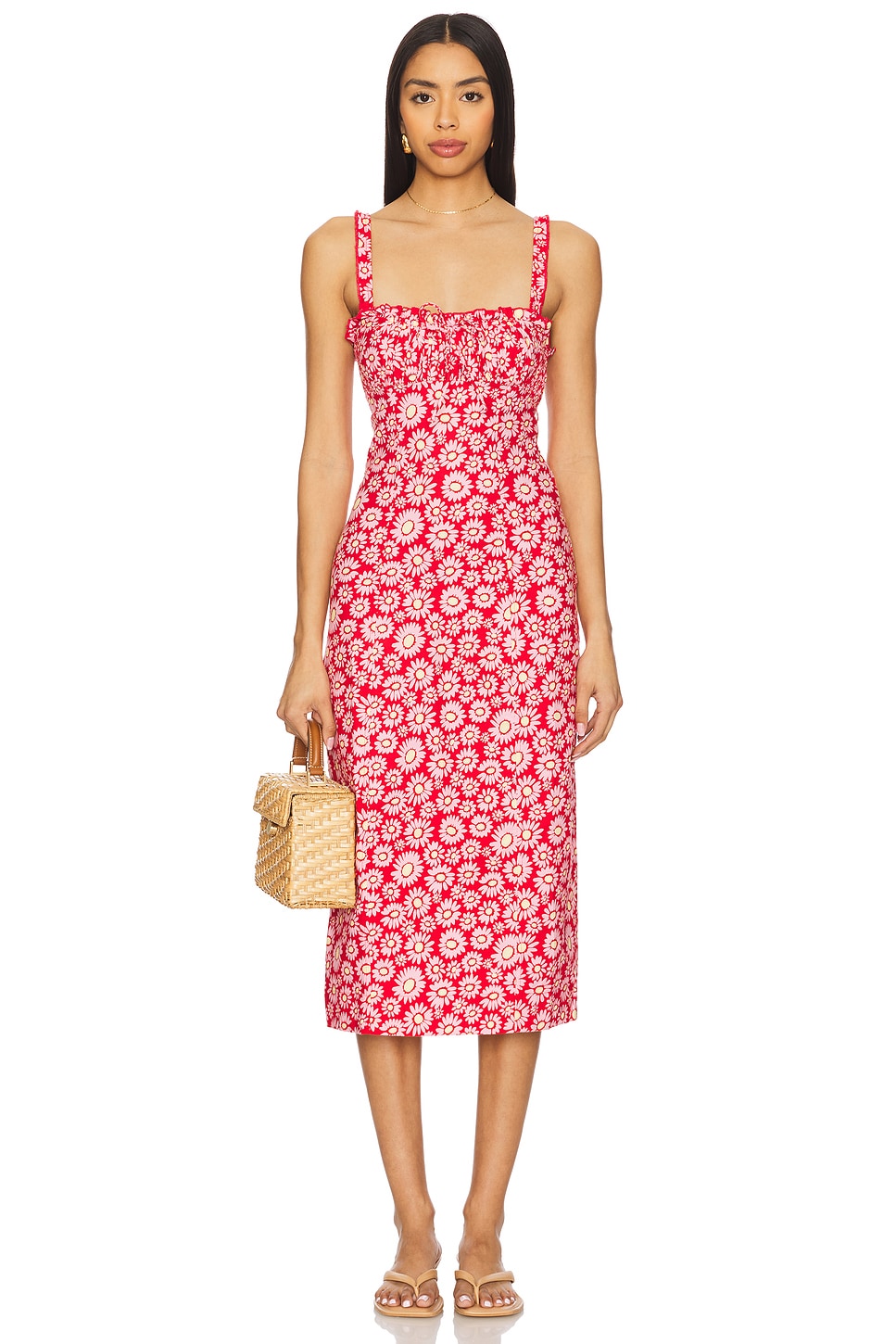 

Принтованное миди-платье Lucinda Free People, tomato daisy