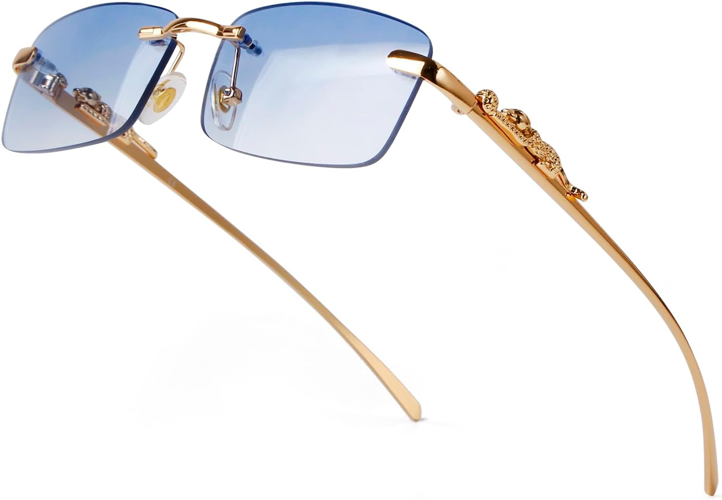 

Винтажные прямоугольные солнцезащитные очки без оправы для женщин и мужчин, модные квадратные солнцезащитные очки без оправы из золотистого металла, прозрачные очки piscm, Blue