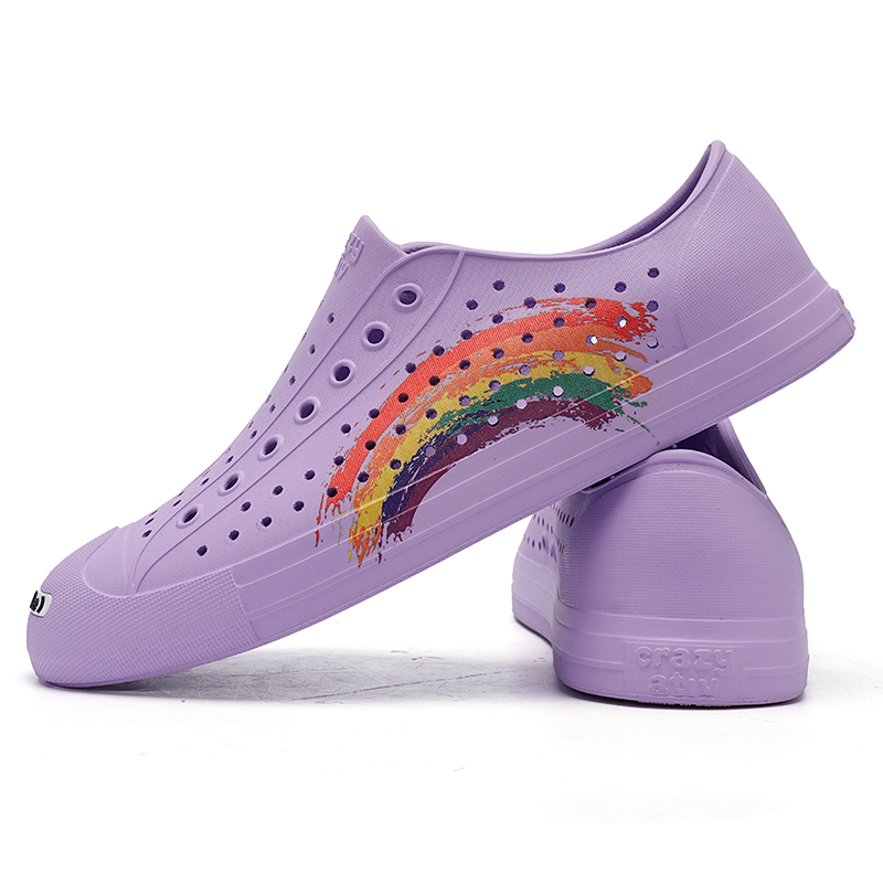 CRAZY ATIV Клоги Rainbow унисекс радужные фиолетовые с открытым носком, цвет Rainbow, Purple, Open-Ended Smile — фото 4