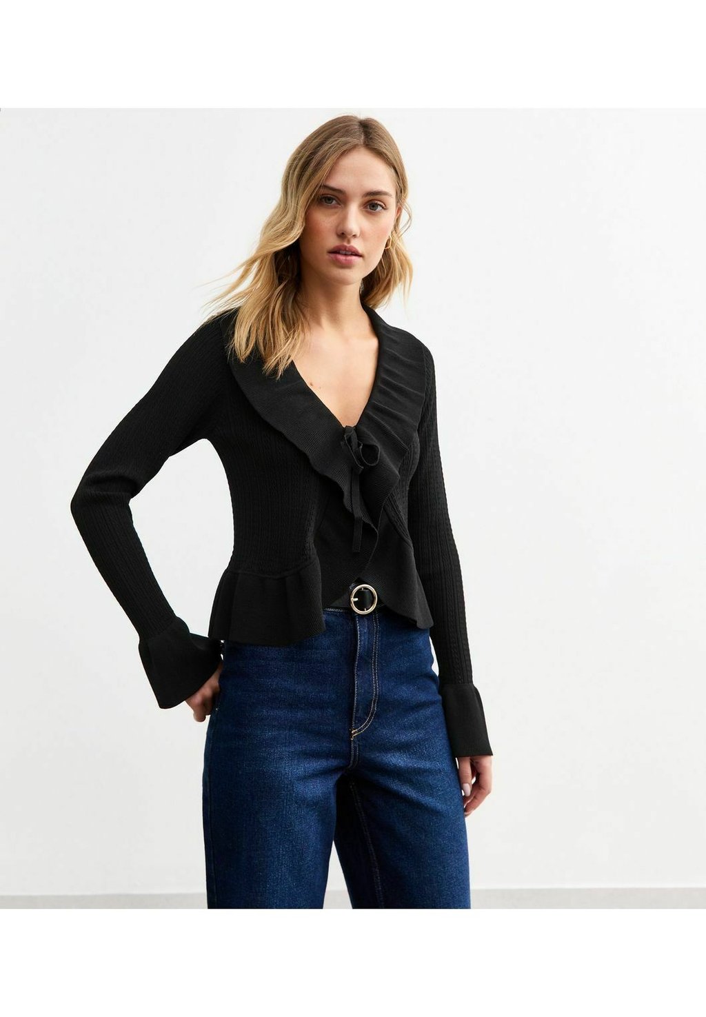 

Кардиган FRILLY TRIM TIE FRONT POINTELLE New Look, черный