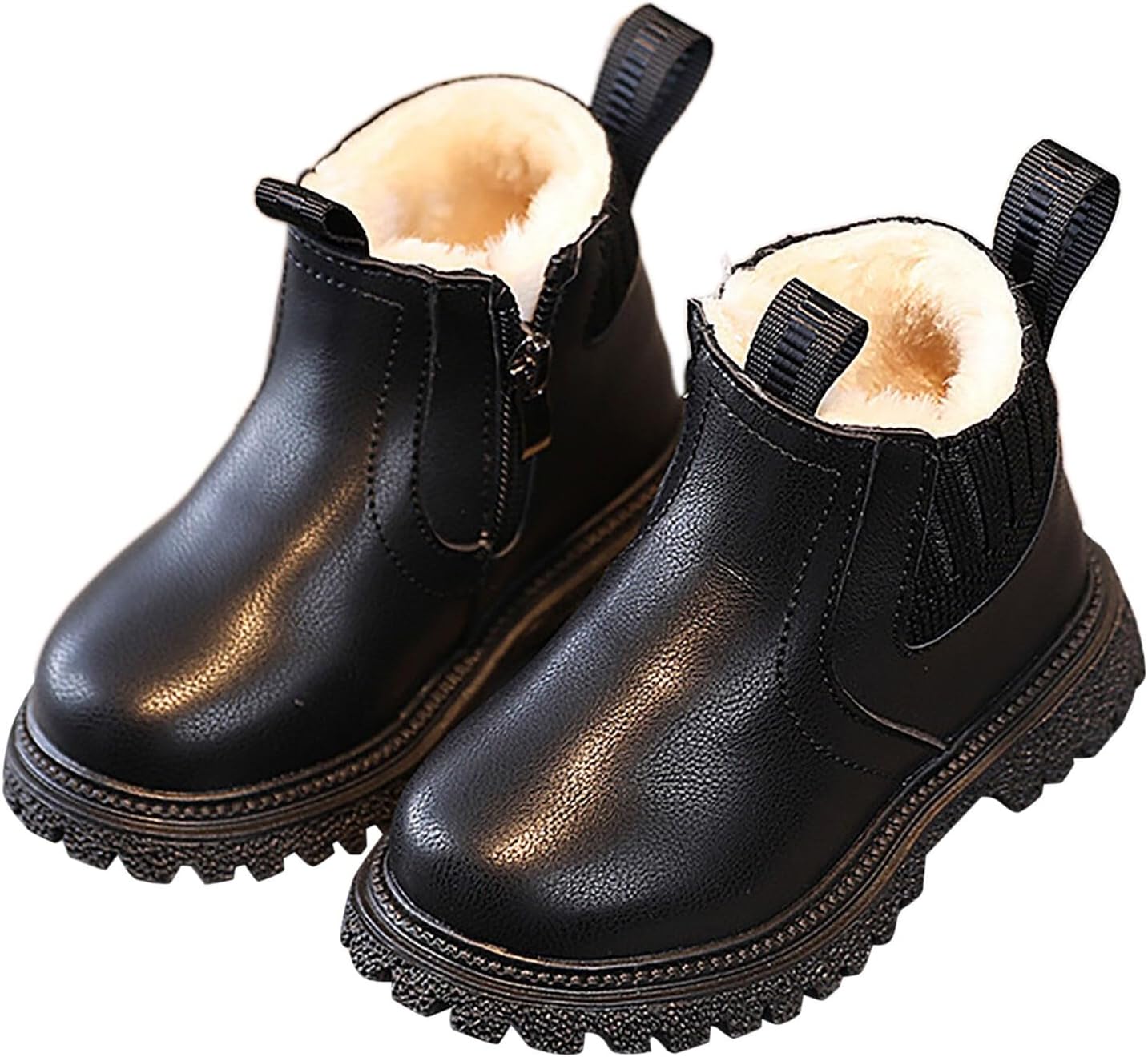 

Детские ботинки для девочек на щиколотку Chelsea с боковой молнией, удобные, с легким надеванием, подошва с протектором, низкий каблук, осенние ботинки, с меховой подкладкой, теплые зимние обувь для малышей и маленьких детей Generic, A/Black