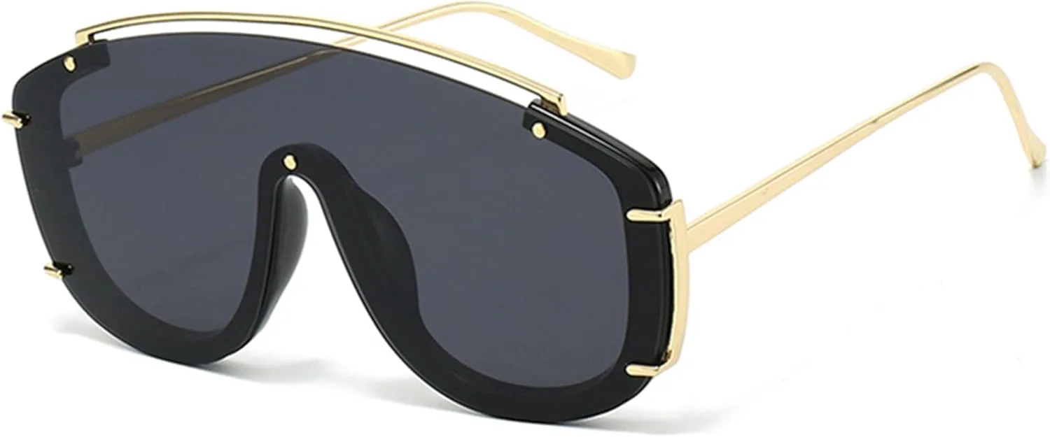 

bullabulling Большие солнцезащитные очки для женщин и мужчин, роскошные очки-маски в крупной оправе, защитные очки-маски, солнцезащитные очки UV400, Black