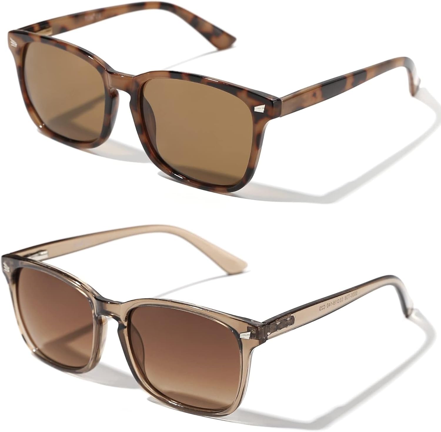 

Комплект из 2 поляризованных солнцезащитных очков для женщин и мужчин, классическая квадратная оправа, защита от УФ-излучения, стильные и модные солнцезащитные очки TIJN, Brown