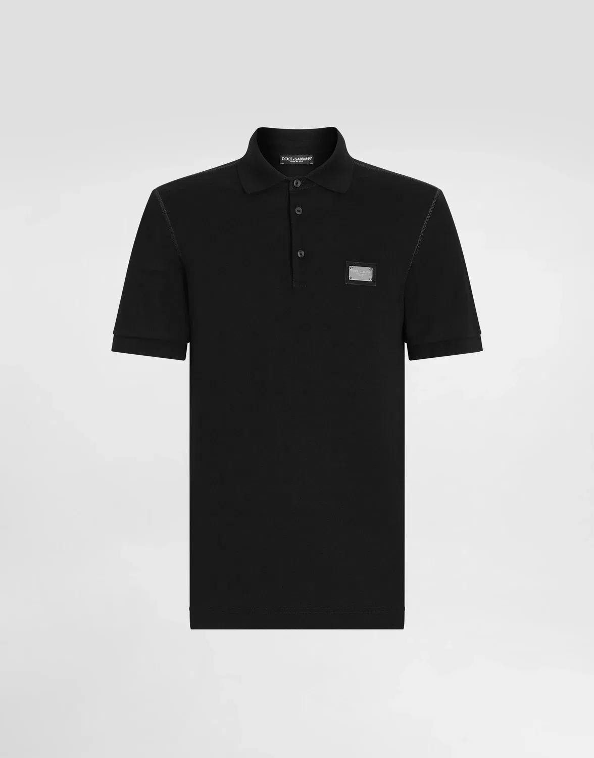 Поло из хлопкового пике с фирменной нашивкой DOLCE & GABBANA, черный