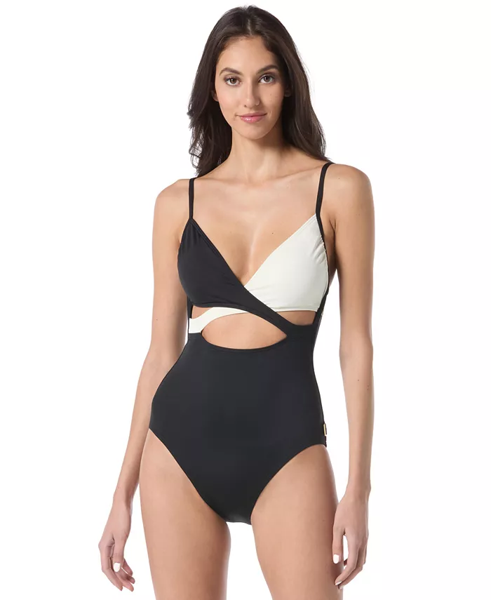 

Женский купальник-боди Colorblocked Cutout One-Piece с цветными блоками и вырезами Vince Camuto, мультиколор