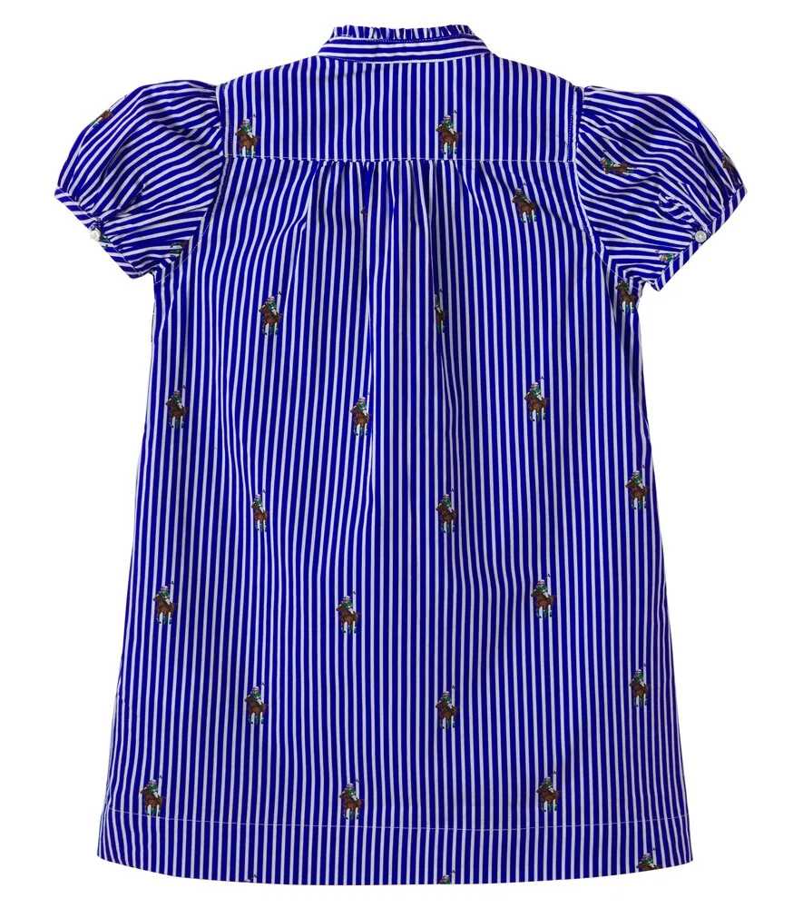 Хлопковое платье в полоску с логотипом Polo Ralph Lauren Kids, белый — фото 3
