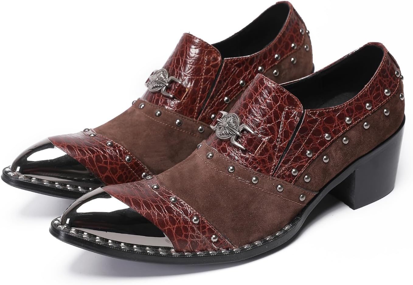 

Мужские слипоны Santimon - повседневные лоферы из натуральной кожи с пайетками, бусинами и металлическим заостренным носком для свадьбы, вечеринки и бального бара, коричневый