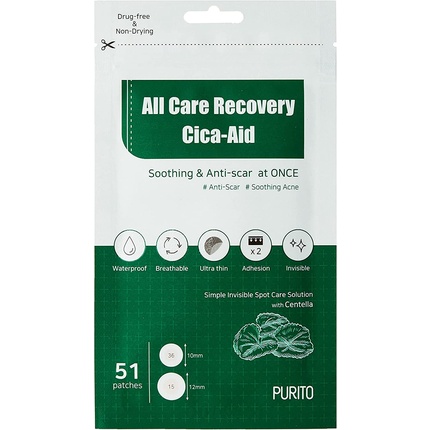 

All Care Recovery Cica-Aid Лечение прыщей и прыщей от прыщей Гидроколлоидные точки 51 пластырь, Purito