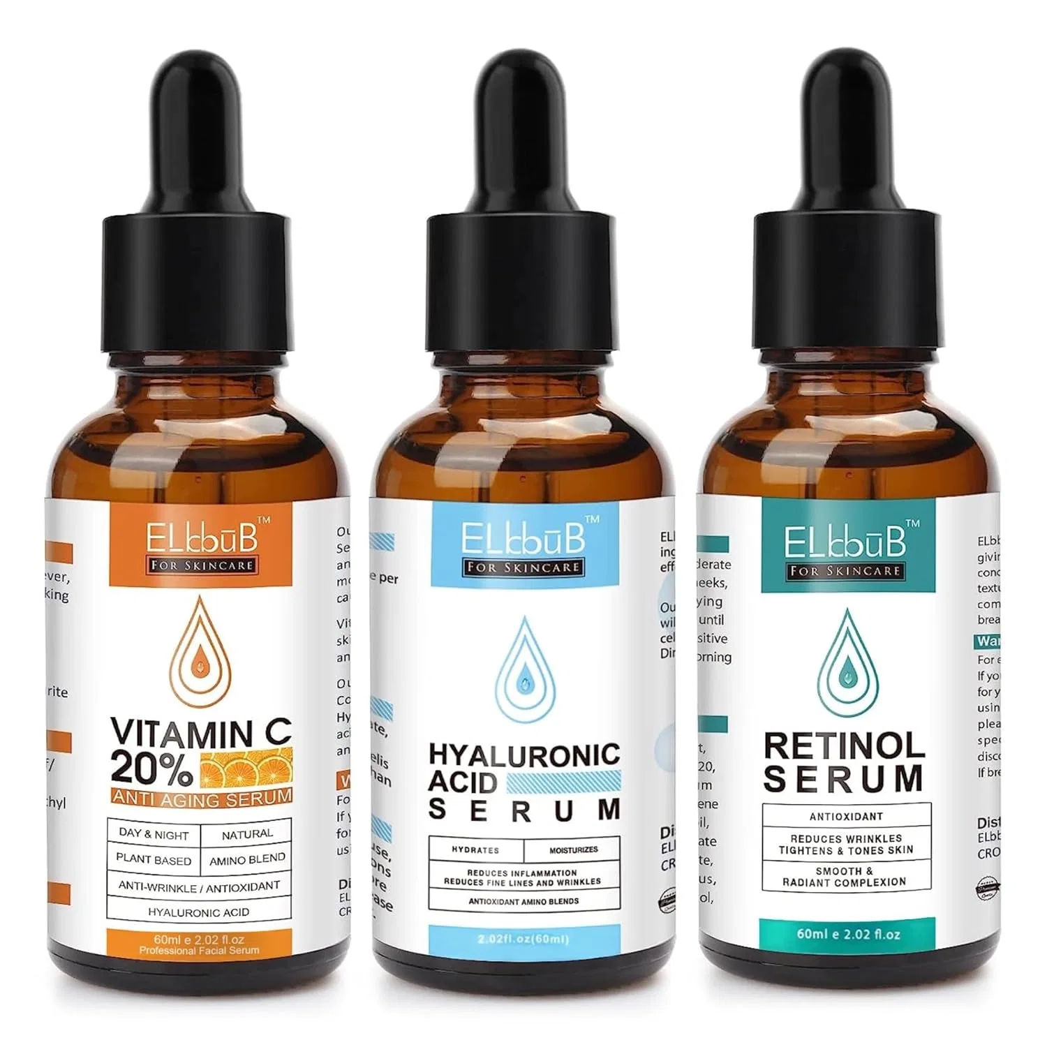 Набор антивозрастных сывороток для лица (3 x 60 мл) от P-Beauty P-Beauty Cosmetic Accessories, Set Vitamin C, Hyaluron, Retinol