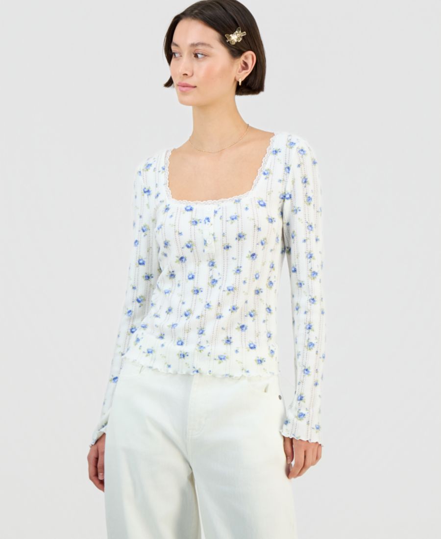 

Детский вязаный топ с мелким ажурным принтом Madden Girl, Bright White/navy