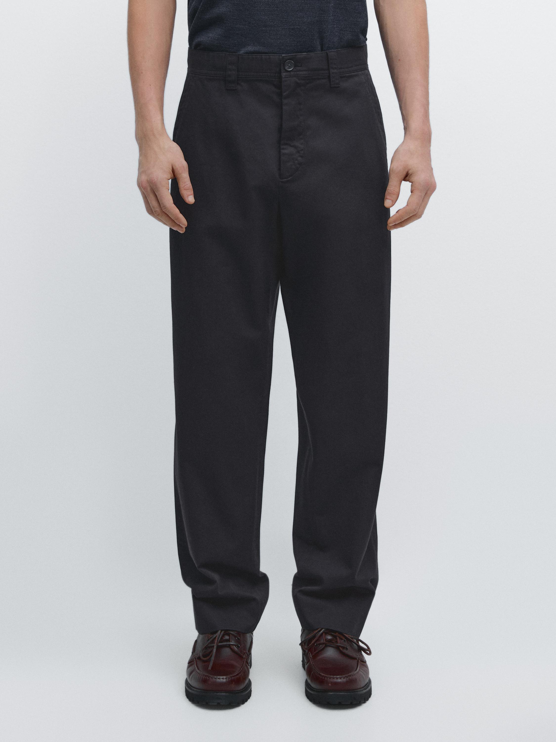 Хлопковые брюки свободного кроя Massimo Dutti, navy blue — фото 3