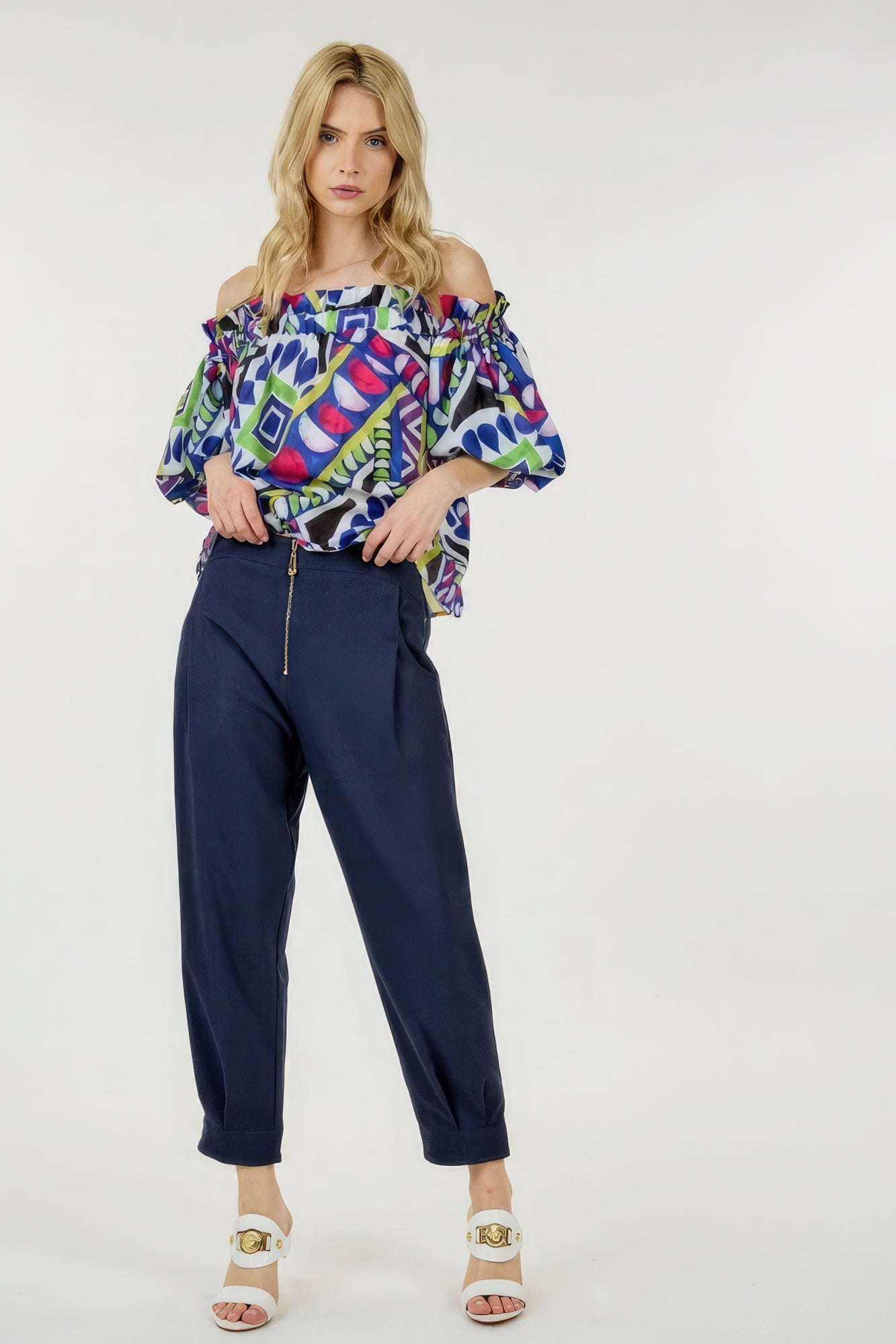 

FASHNZFAB Узкие брюки с высокой талией и молнией спереди, цвет denim