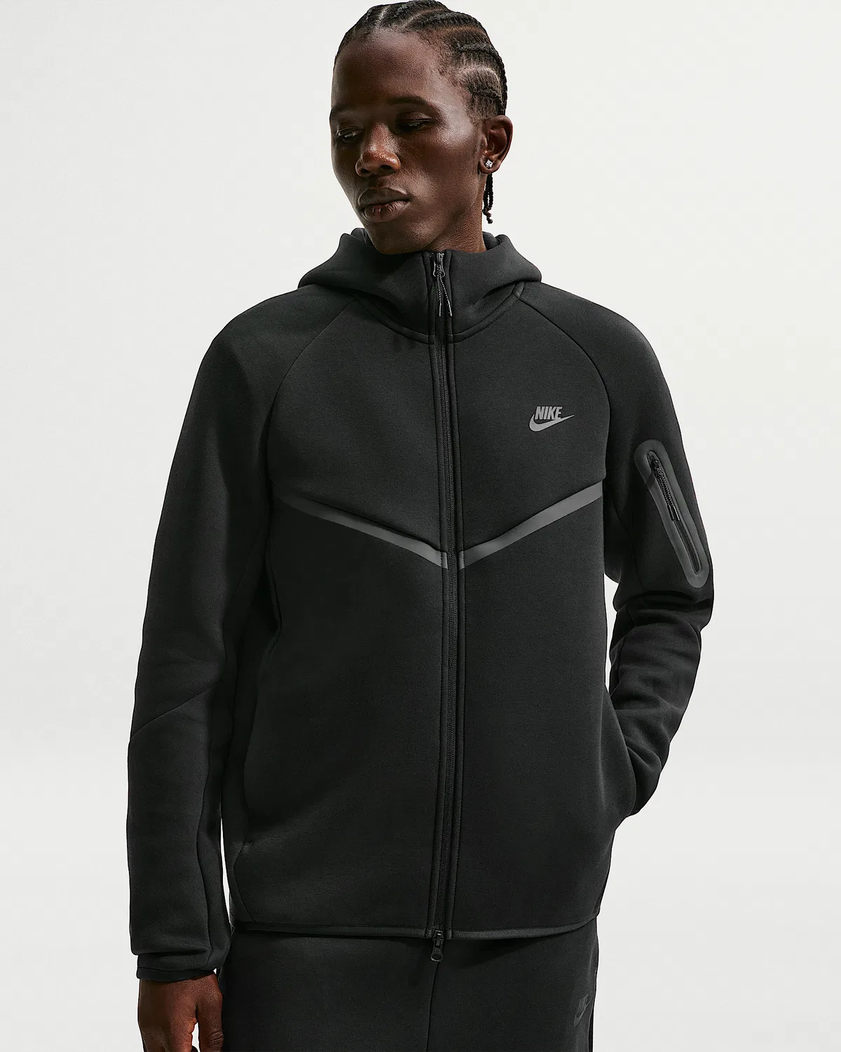 Мужская флисовая ветровка Nike Tech на молнии, Black/Black