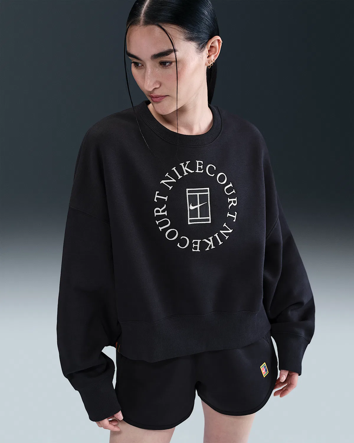 Женский оверсайз свитшот с круглым воротом NikeCourt Heritage Phoenix Fleece, Black/Anthracite