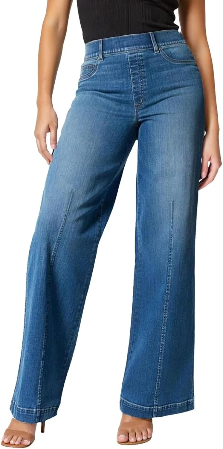 

Женские джинсы Wide Leg с карманами, эластичные, High Waisted, Boyfriend, Denim Washed, Pull On, Stretchy, Baggy RGDYPKO